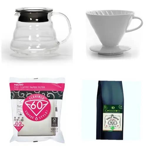 4' lü Set Seramik Dripper v60+Değirmen+250 gr Guatemala Kahve