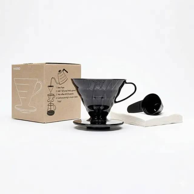Hario V60 02 Siyah Şeffaf Plastik Dripper ve 40'lı Filtre Kağıdı Seti