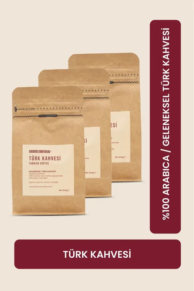 Bol Köpüklü Orta Kavrulmuş Özel Çekirdek %100 Arabica Taze Çekilmiş Geleneksel Türk Kahvesi 3x250 Gr