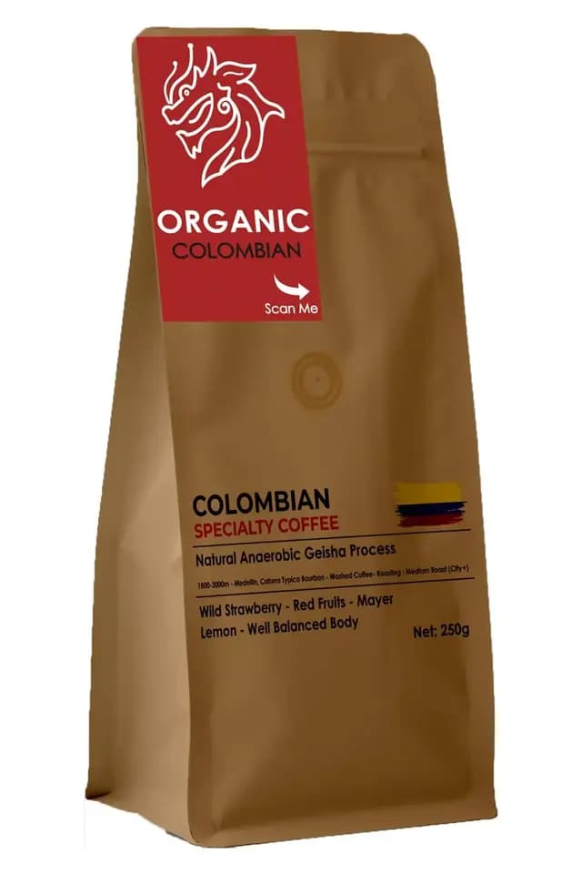 Organic Specialty Colombia Coffee Geisha Process Natural Çekirdek Filtre Kahve 250 Gr