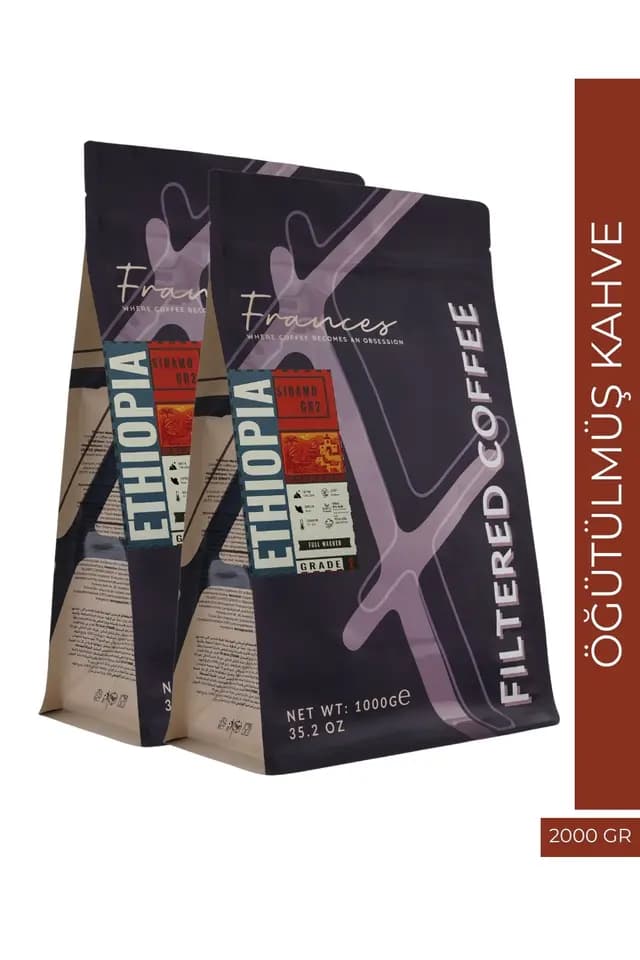 %100 Arabica Ethiopia Sidamo GR2 | Öğütülmüş Filtre Kahve | 2*1000 GR | Orta-Yüksek Yoğunluk