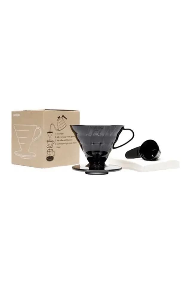 Hario V60 Siyah Şeffaf Plastik Dripper Ve 40’lı Filtre Kağıdı Seti