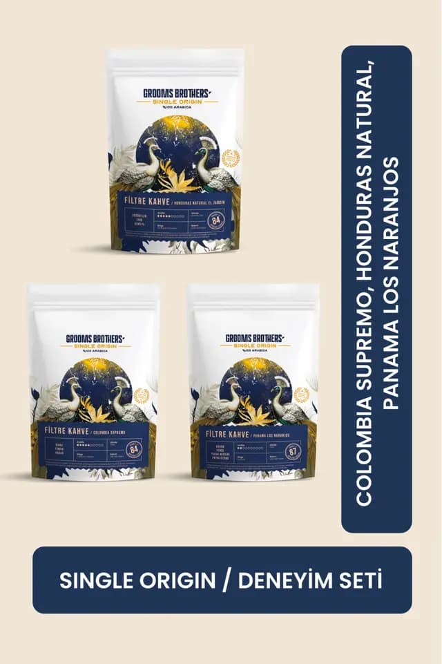 Çekirdek Nitelikli Kahve Seti Özel Kavurma Panama Honduras Colombia Supremo Filtre Kahve 3x250G
