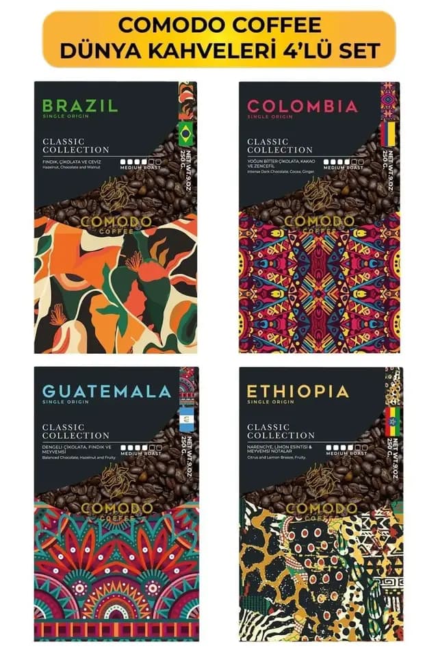 Comodo Coffee Dünya Kahveleri Kahve 4'lü Tanışma Seti 4 x 250g