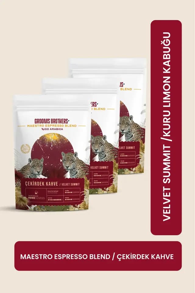 Premium Çekirdek Kahve Espresso Blend %100 Arabica Özel Kavrulmuş Velvet Summit Yumuşak İçim 3x250 GR