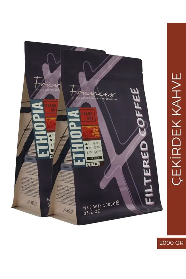 %100 Arabica Ethiopia Sidamo GR2 | Çekirdek Filtre Kahve | 2*1000 GR | Orta-Yüksek Yoğunluk