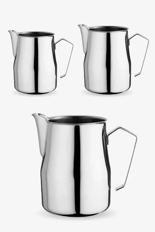 Süt Potu Profesyonel Ördek Ağızlı Latte Art Pitcher Seti - Paslanmaz Çelik | 350ml + 500ml + 700 ml