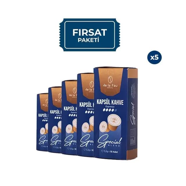 De La Pau %80 Arabica Special Blend Kapsül Kahve 10'lu x 5 Adet