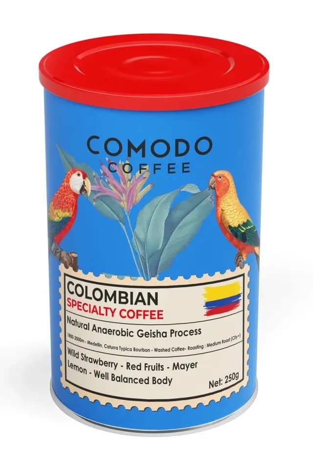 Organic Specialty Colombia Geisha Process Natural Çekirdek Filtre Kahve Metal Teneke Kutu 200 Gr