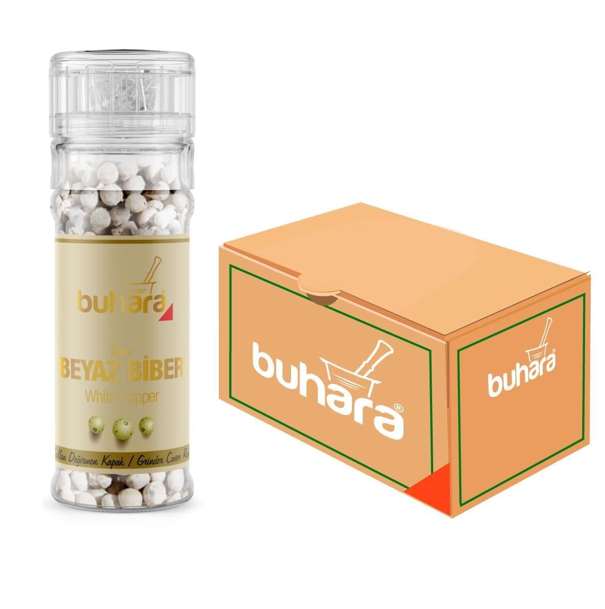 BUHARA TOPTAN BEYAZ BİBER TANE CAM DEĞİRMEN 50 GR x 15 Ad.