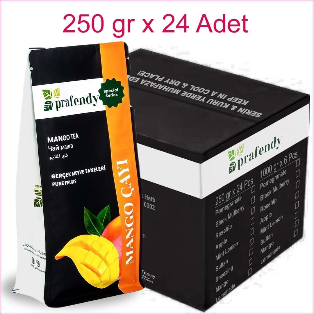 PRAFENDY MANGO ÇAYI GERÇEK MEYVE TANELİ 250 gr x 24 Ad.