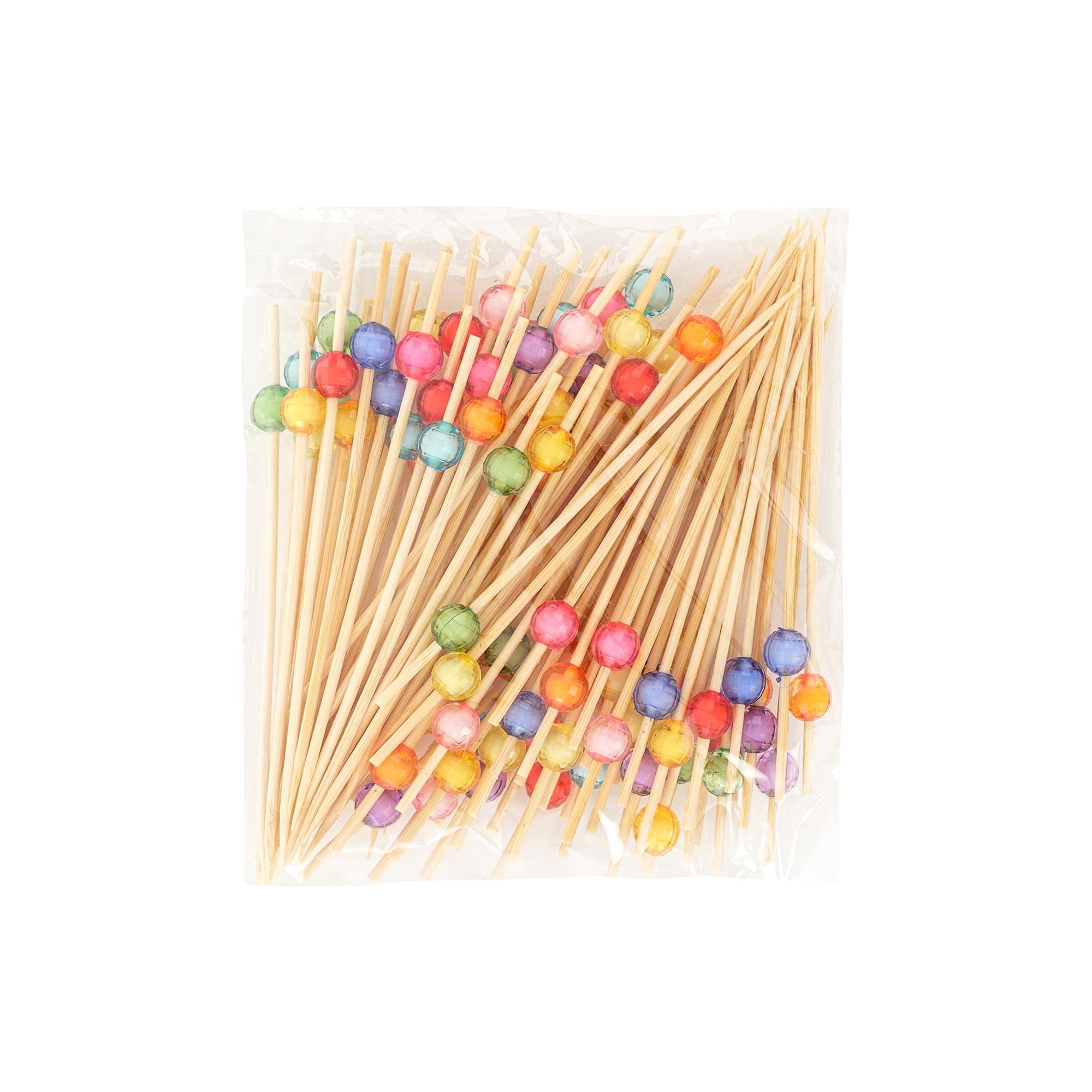 100 Adet Çok Renkli Boncuklu Bambu Kürdan, Kokteyller, Mezeler, İçecekler, Tatlılar, Düğünler Ve Partiler İçin 12cm Kürdan