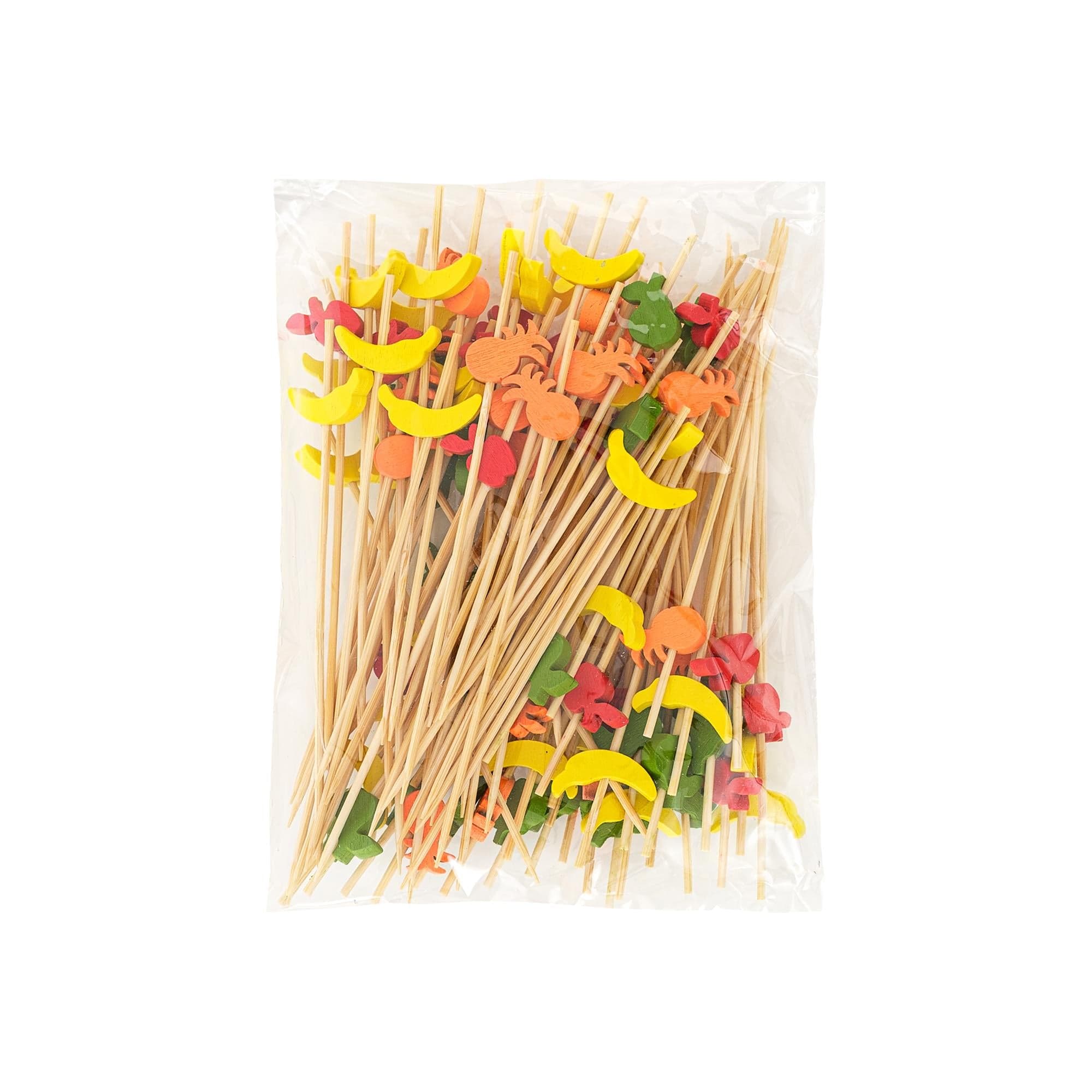 100 Adet Tropikal Meyve Desenli Bambu Kürdan, Yiyecek, Kokteyl, Parti Malzemeleri, İçecekler, Mezeler ve Meyve Sunumları İçin 12cm Kürdan