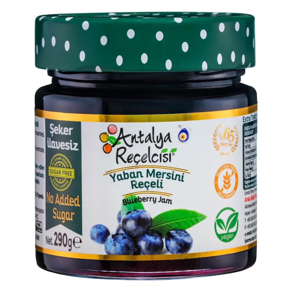Antalya Reçelcisi Şeker İlavesiz Yaban Mersini Reçeli 290g Cam Kavanoz