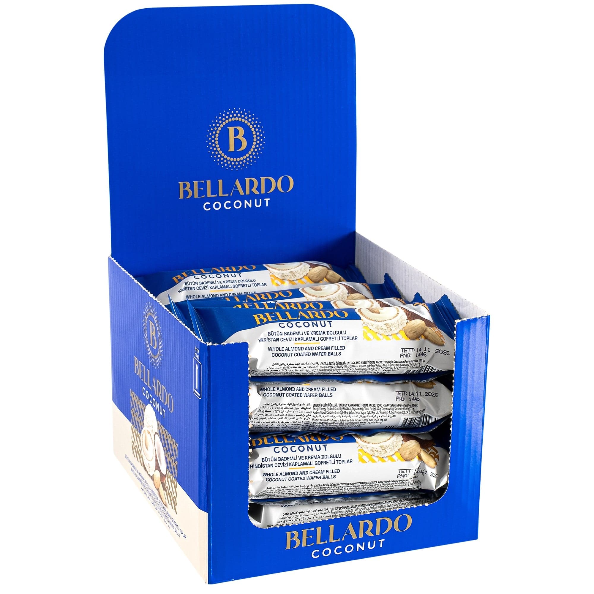 Bellardo Coconut Bütün Bademli Hindistan Cevizli Gofret Toplar 30 g x 16 Adet Display Kutu