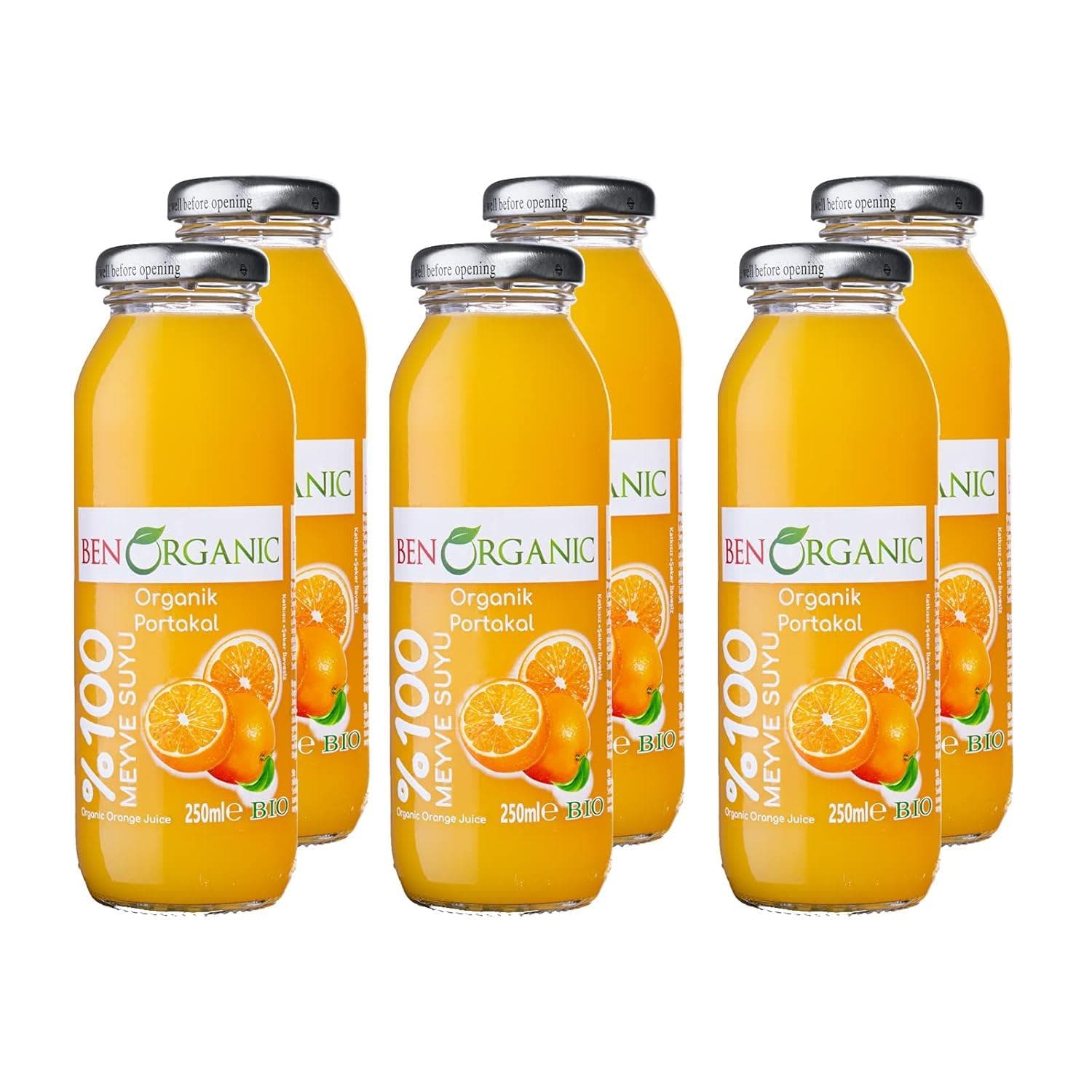 BENORGANIC Organik Portakal Suyu 250 ml x 6 Adet Cam Şişe