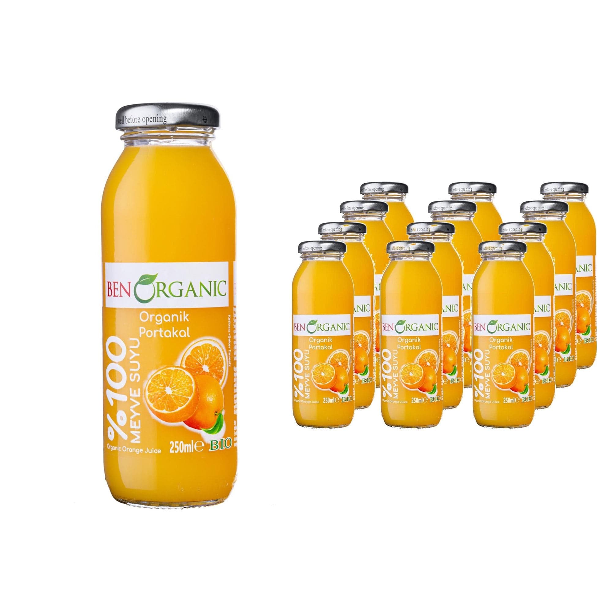 BENORGANIC Organik Portakal Suyu 250 ml x 12 Adet Cam Şişe