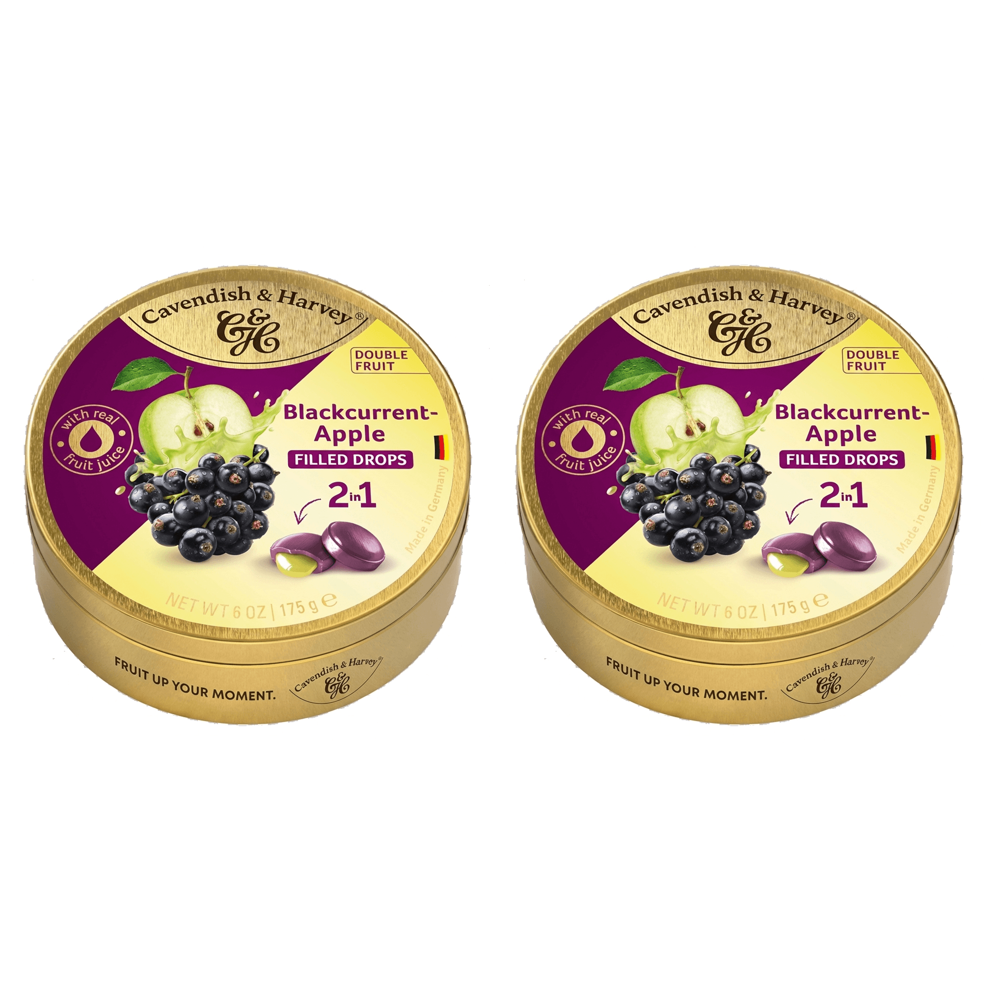 Cavendish & Harvey Double Fruit Drops Blackcurrant Apple Frenk Üzümü ve Elma Aromalı Dolgulu Şekerleme 175 g x 2 Adet