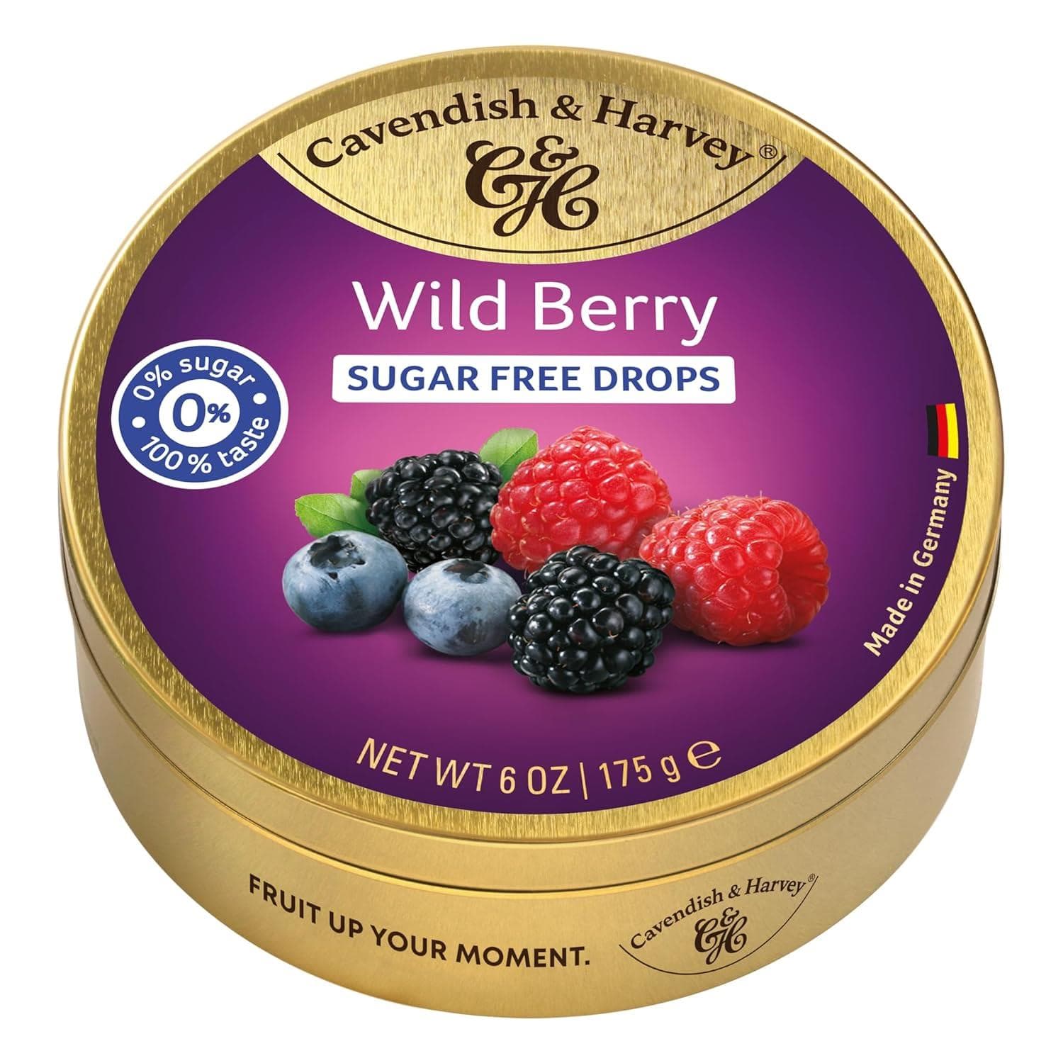 Cavendish & Harvey Şekersiz Wild Berry Drops | Yaban Mersini, Ahududu ve Böğürtlen Aromalı Şekersiz Şeker 175 g