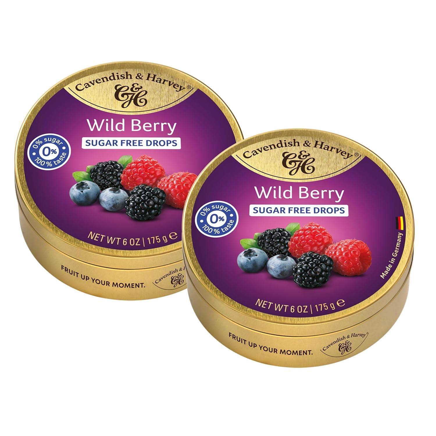 Cavendish & Harvey Şekersiz Wild Berry Drops | Yaban Mersini, Ahududu ve Böğürtlen Aromalı Şekersiz Şeker 175g x 2 Adet