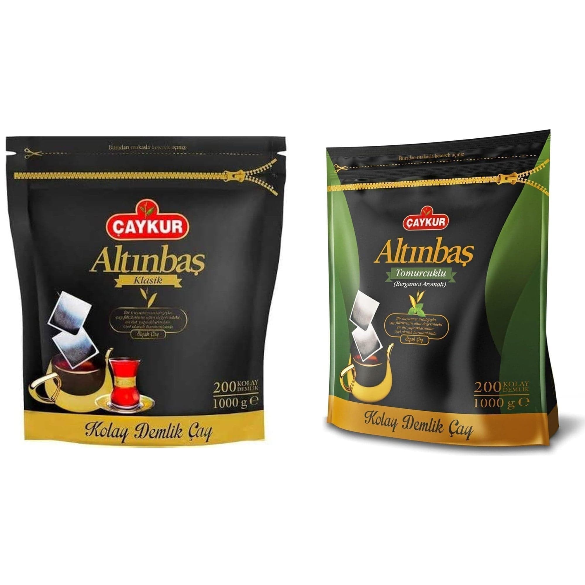 Çaykur Altınbaş Klasik ve Bergamot Demlik Poşet Çay Seti 1000 g x 2