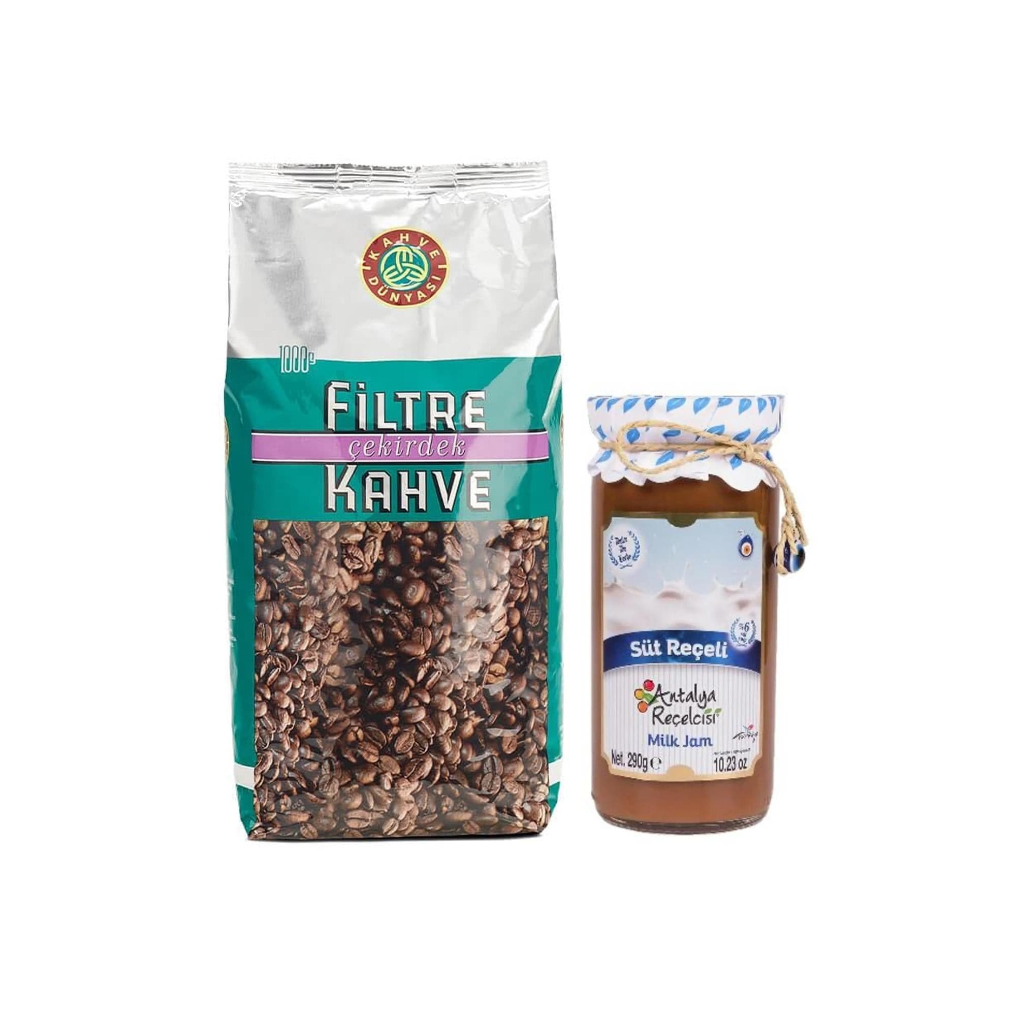 Kahve Dünyası Çekirdek Filtre Kahve (1 kg) ve Antalya Reçelcisi Süt Reçeli (290 g)
