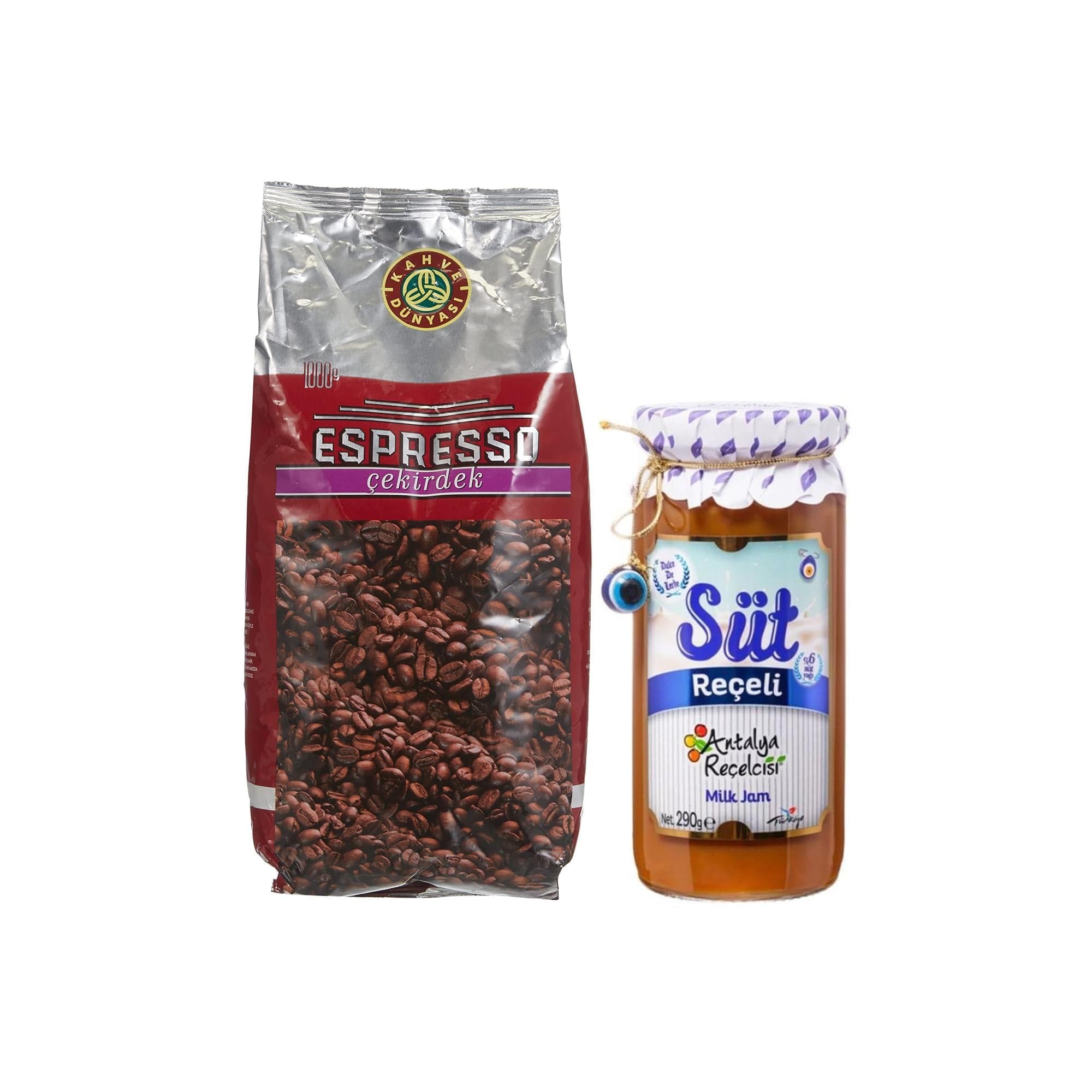 Kahve Dünyası Espresso Çekirdek Kahve (1 kg) & Antalya Reçelcisi Süt Reçeli (290 g)