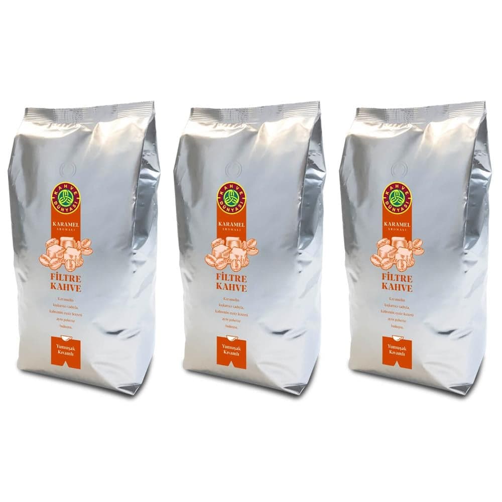 Kahve Dünyası Karamel Aromalı Filtre Kahve Çekirdek 1 Kg.x 3 Adet