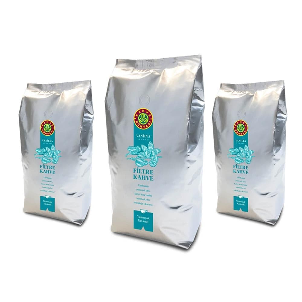 Kahve Dünyası Vanilya Aromalı Filtre Kahve Kavrulmuş Çekirdek 1 kg x 3 Adet