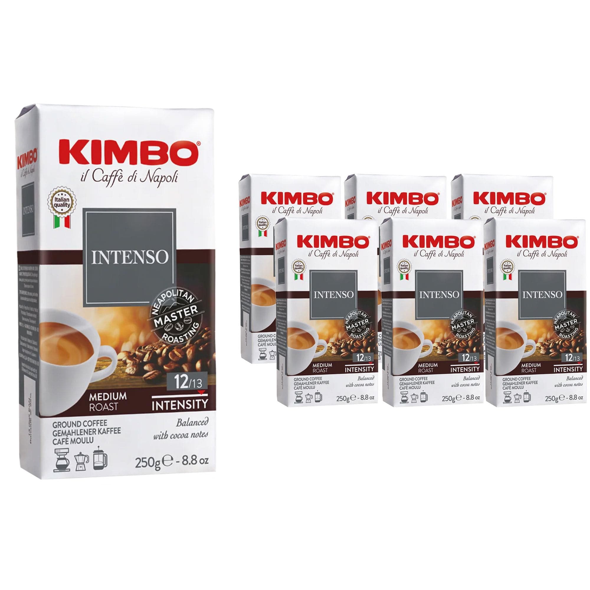 KIMBO INTENSO Filtre Kahve | İtalya'da Öğütülmüş Orta Kavrulmuş | Kakao Notaları ve Dolgun Gövdeli | 250 g x 6 Adet Vakum Paket