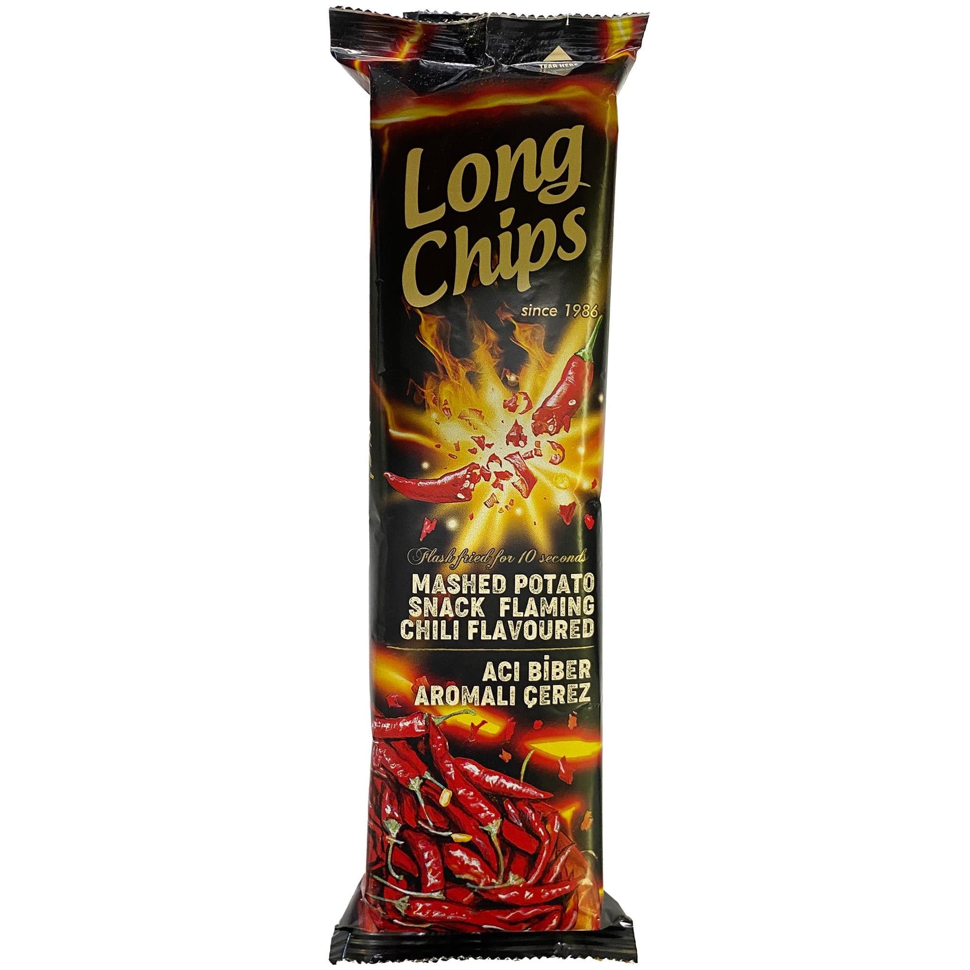 Long Chips Acı Biberli Cips | Uzun Cips | Az Yağlı | Letonya Ürünü | 75 g