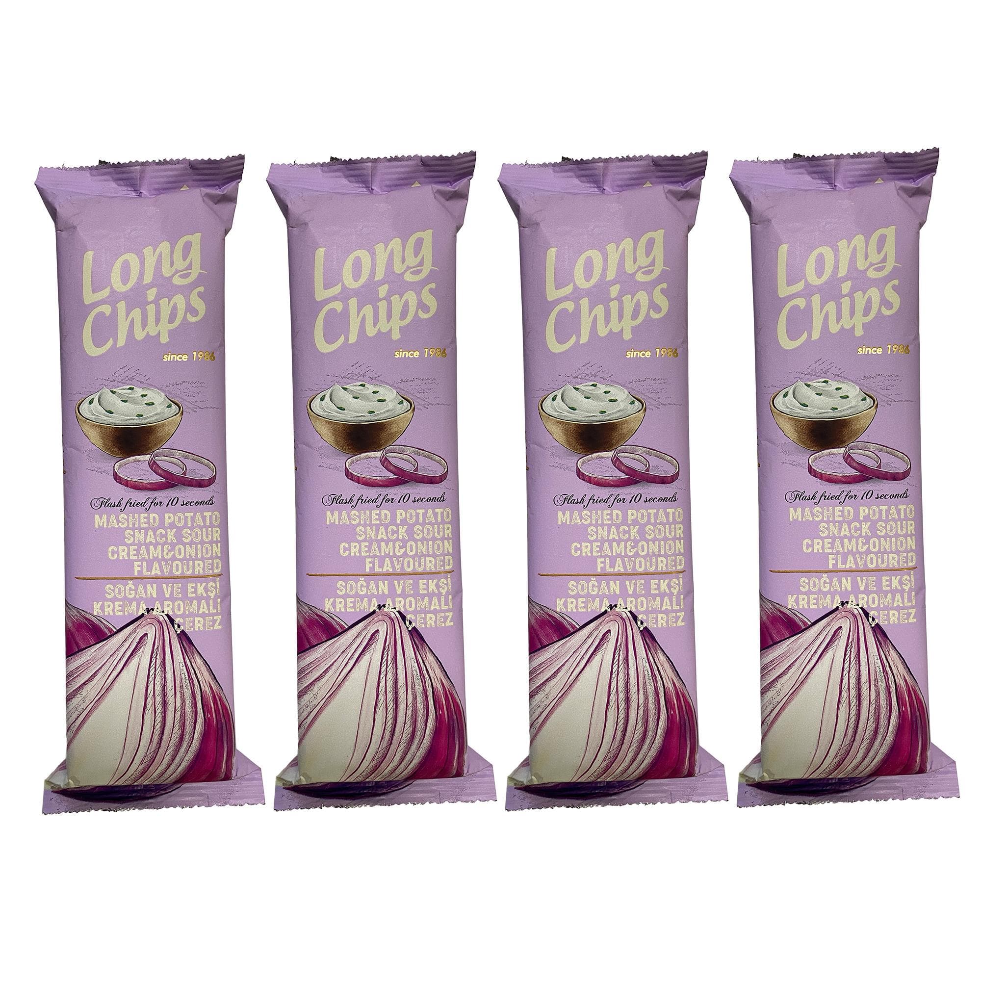 Long Chips Ekşi Kremalı ve Soğanlı Cips | Uzun Cips | Az Yağlı | Letonya Ürünü | 75 g x 4 Adet