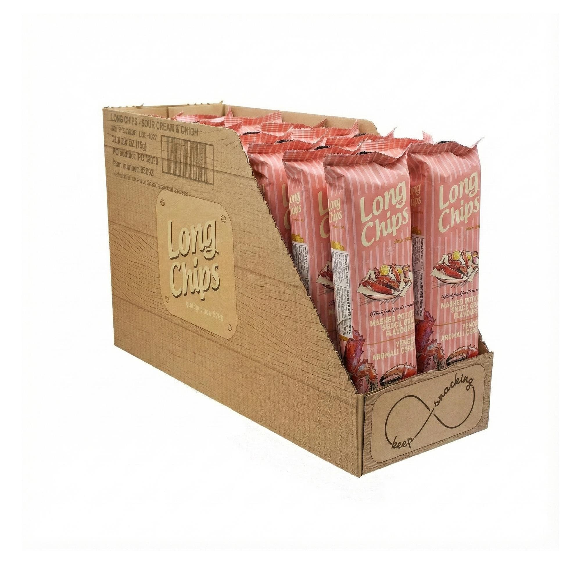 Long Chips Yengeç Aromalı Patates Cipsi | Uzun Cips | Az Yağlı | Letonya Ürünü | 75g x 20 Adet