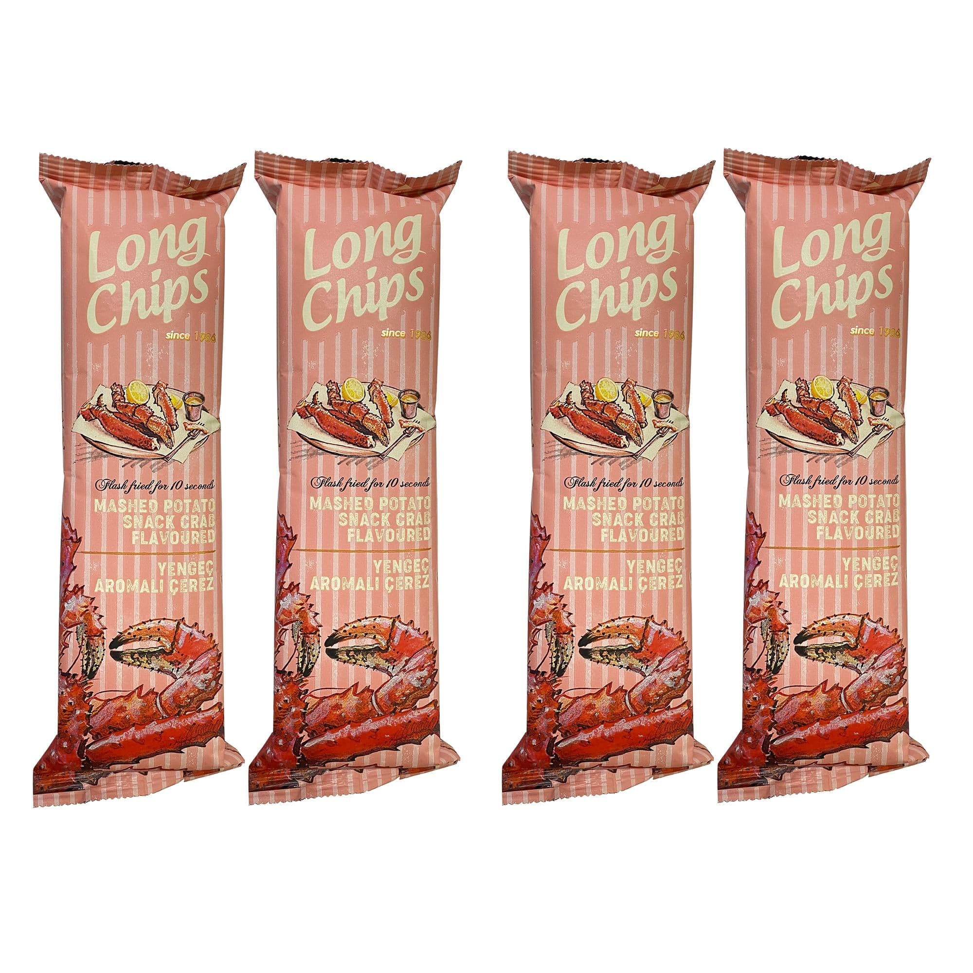 Long Chips Yengeç Aromalı Patates Cipsi | Uzun Cips | Az Yağlı | Letonya Ürünü | 75g x 4 Adet