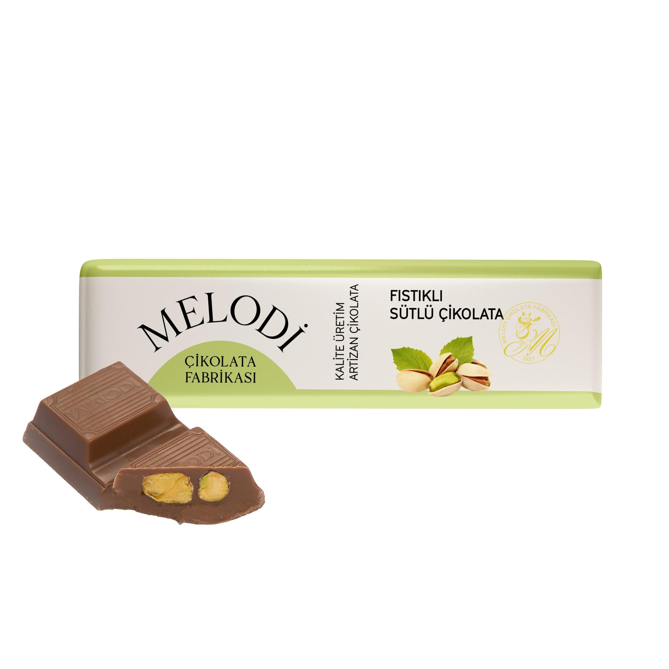 Melodi Antep Fıstıklı Sütlü Tablet Çikolata 22g x 25 Adet