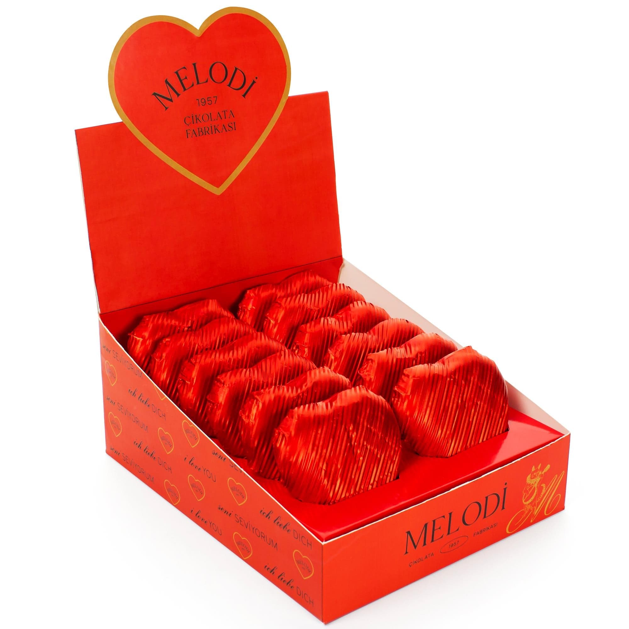 Melodi Çikolata Yaldızlı Kırmızı Kalp Çikolata 30 g x 12 Adet