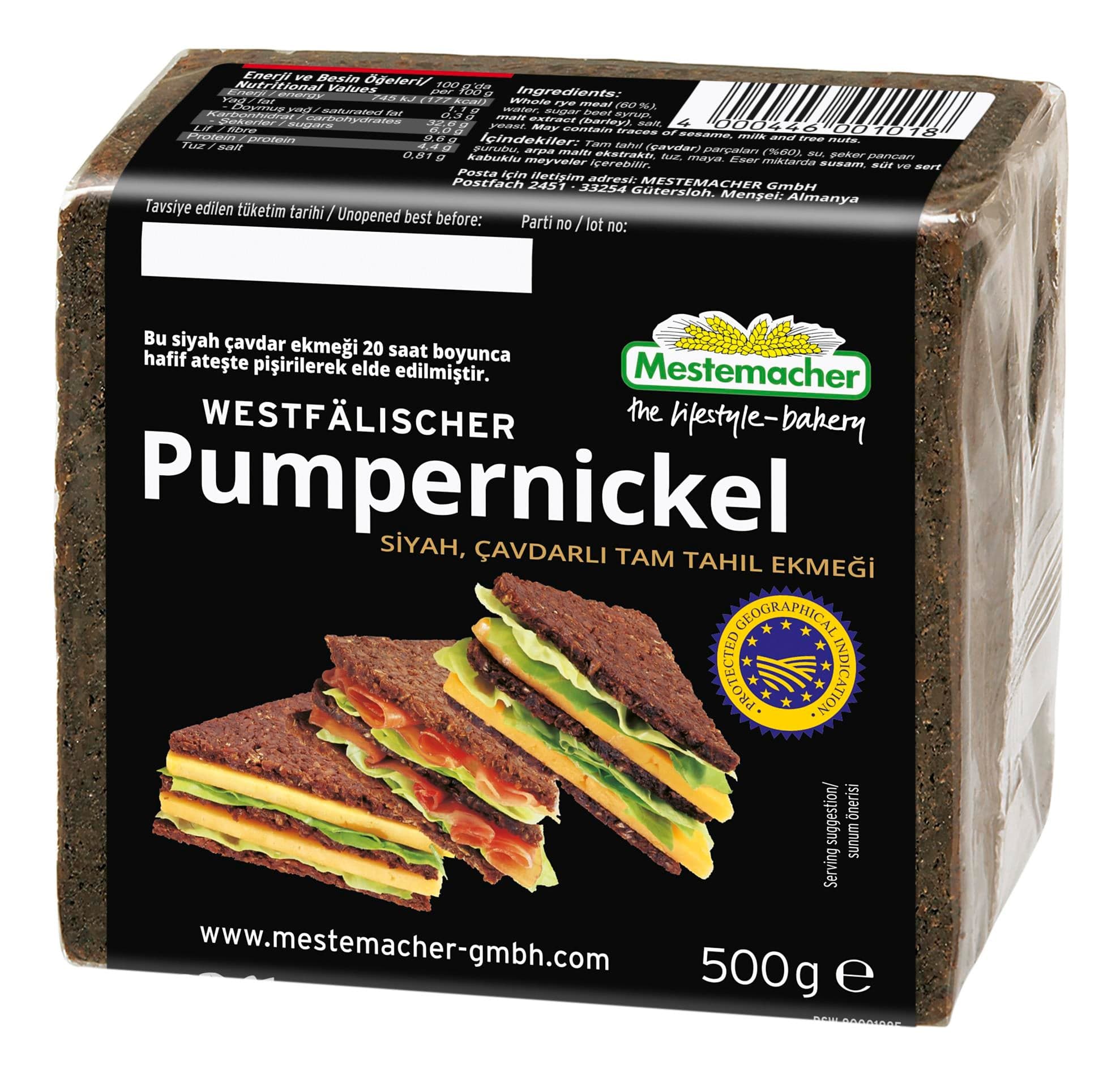 Mestemacher Pumpernickel Siyah Çavdarlı Tam Tahıl Ekmeği 500 g