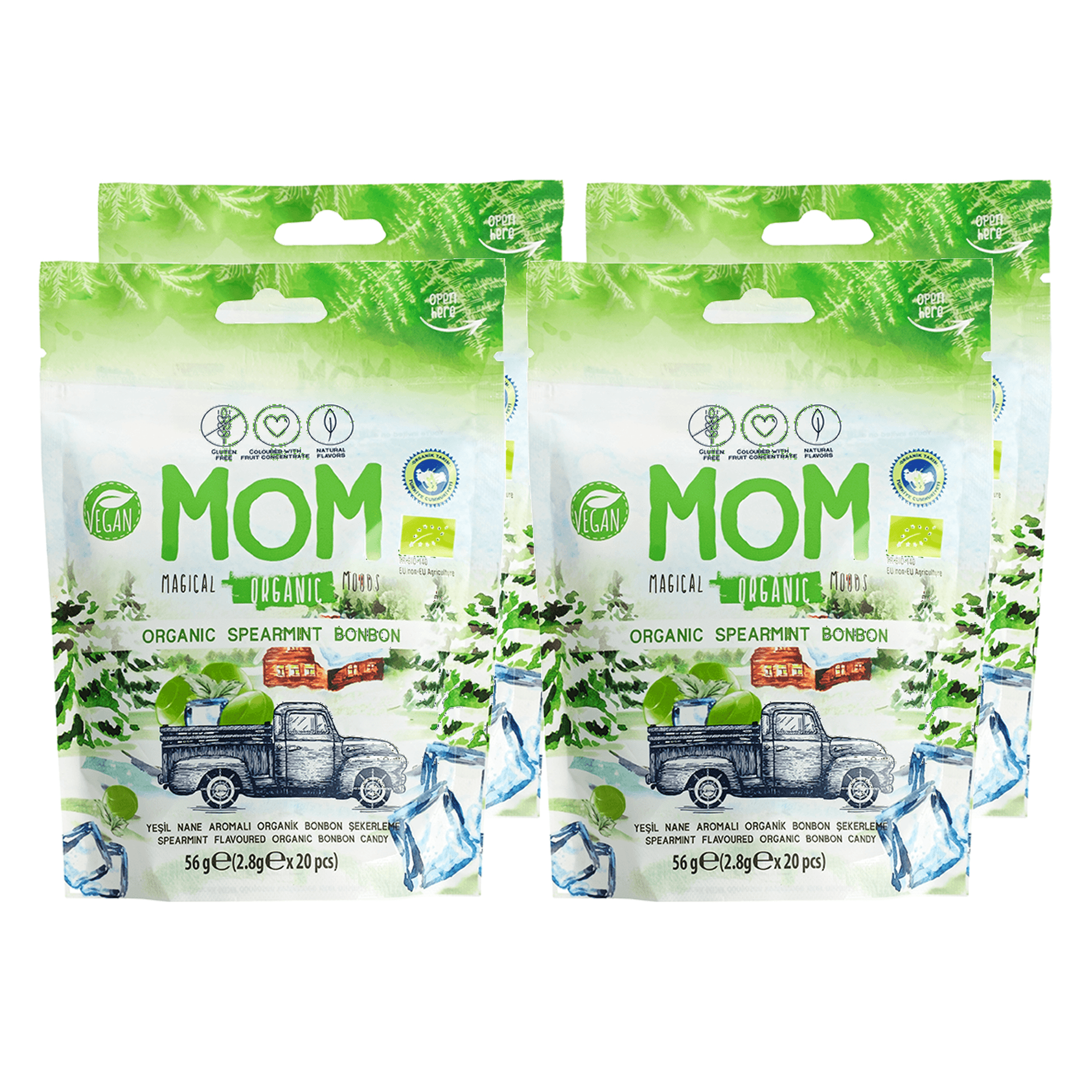 MOM Organik Naneli Bonbon Şeker 56 g x 4 Adet