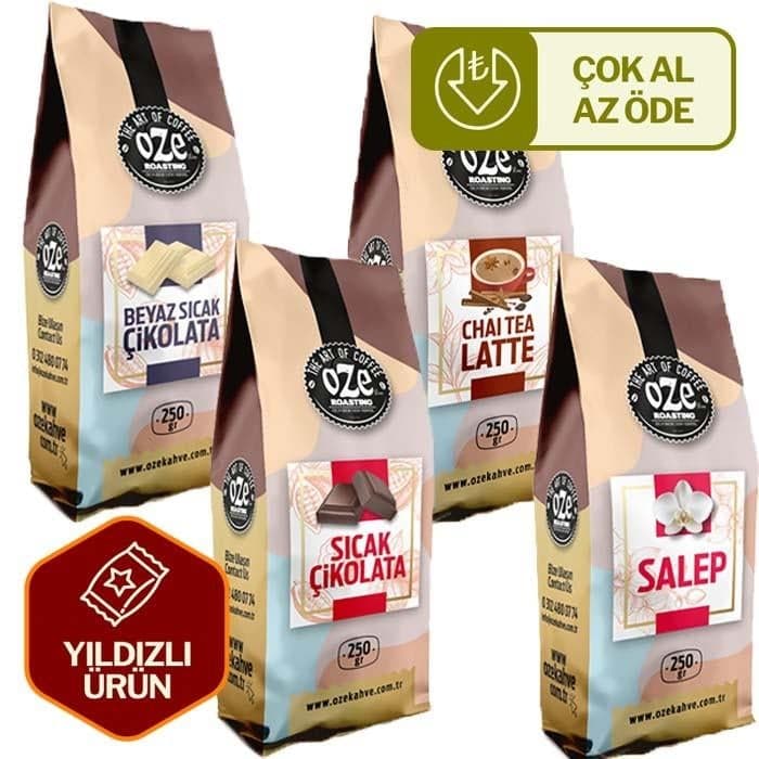 Kış Seti Sıcak Çikolata, Beyaz Sıcak Çikolata, Chai Tea Latte, Salep 4'lü 250G