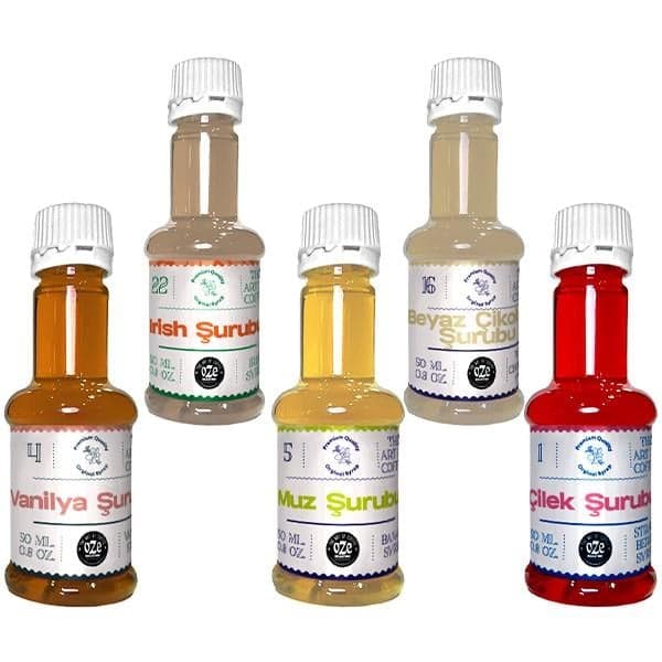 Mini Şurup Seti Çilek, Muz, Irish, Vanilya, Beyaz Çikolata 5'li 50CC