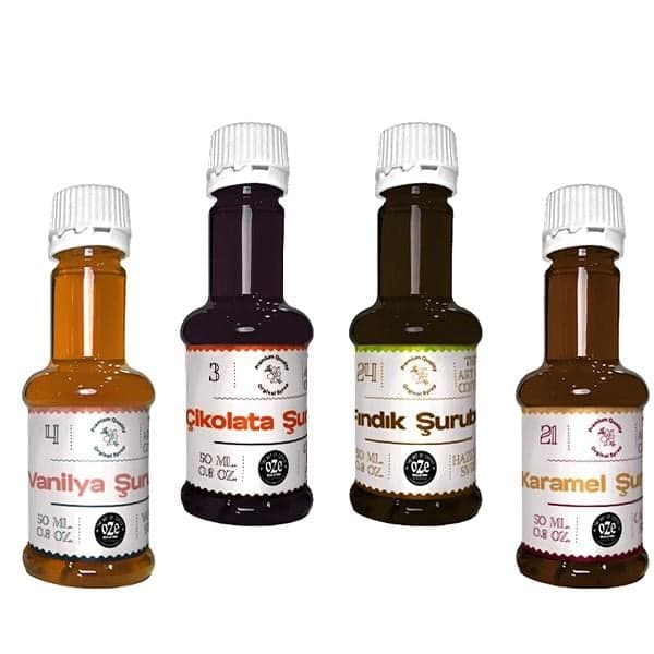 Mini Şurup Seti Karamel, Çikolata, Vanilya, Fındık 4'lü 50CC