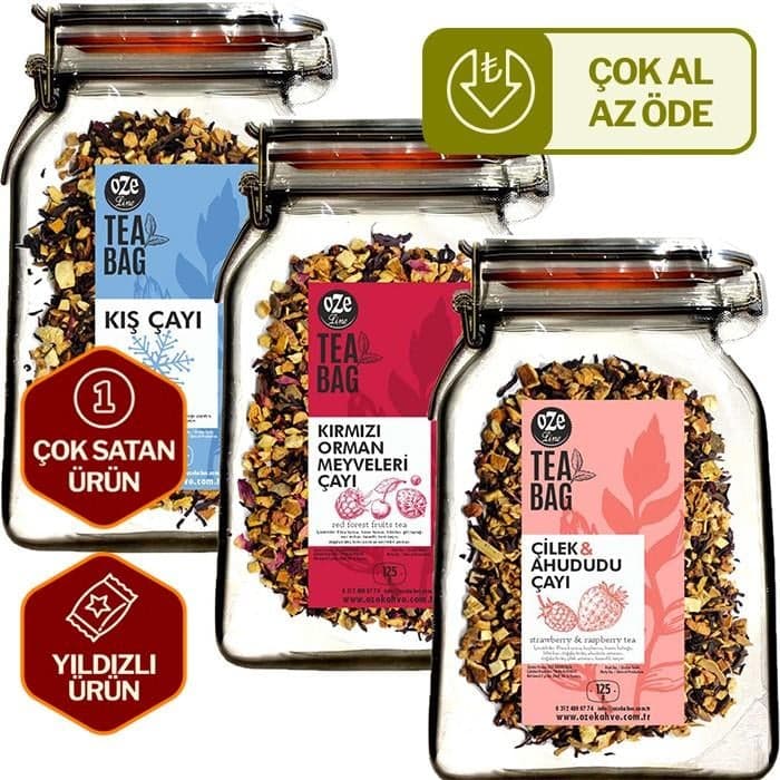 Muhteşem Üçlü Set Kış Çayı, Çilek Ahududu Çayı, Kırmızı Orman Meyveleri Çayı 3'lü 125G
